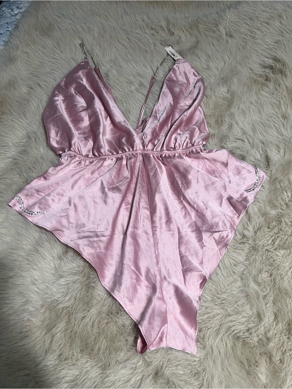 Victoria's Secret Pink Satin Lace-Trim V-Neck Teddy